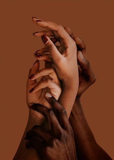 Four hands reaching up. poster print
