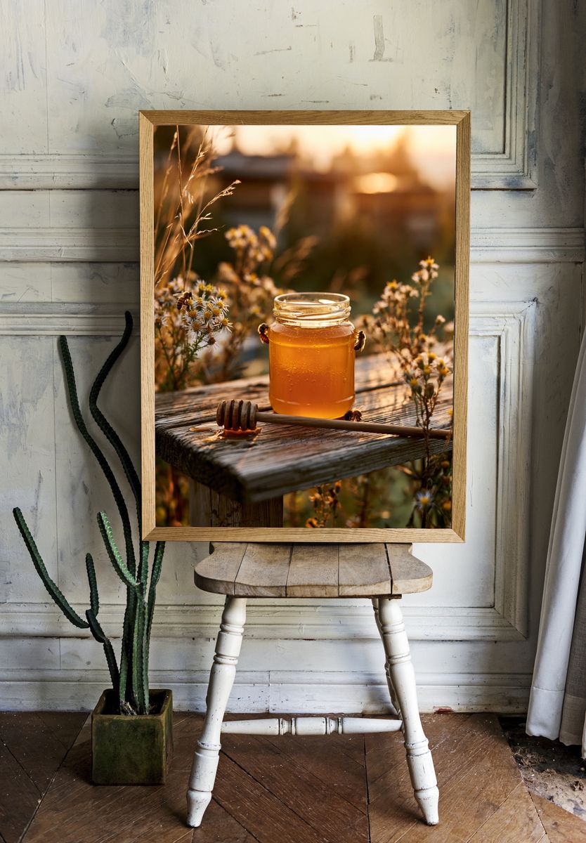 Golden Honey Jar Photography Poster. room preview
