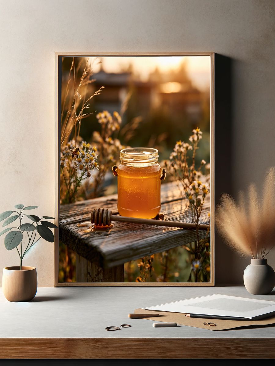 Golden Honey Jar Photography Poster. — room view 2