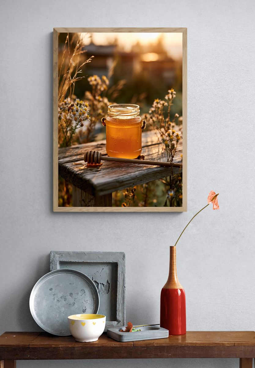 Golden Honey Jar Photography Poster. — room view 3