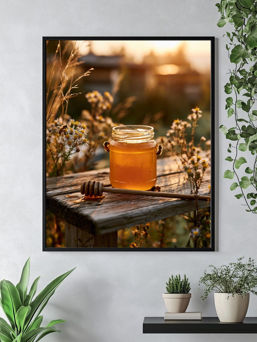Golden Honey Jar Photography Poster. — room view 4