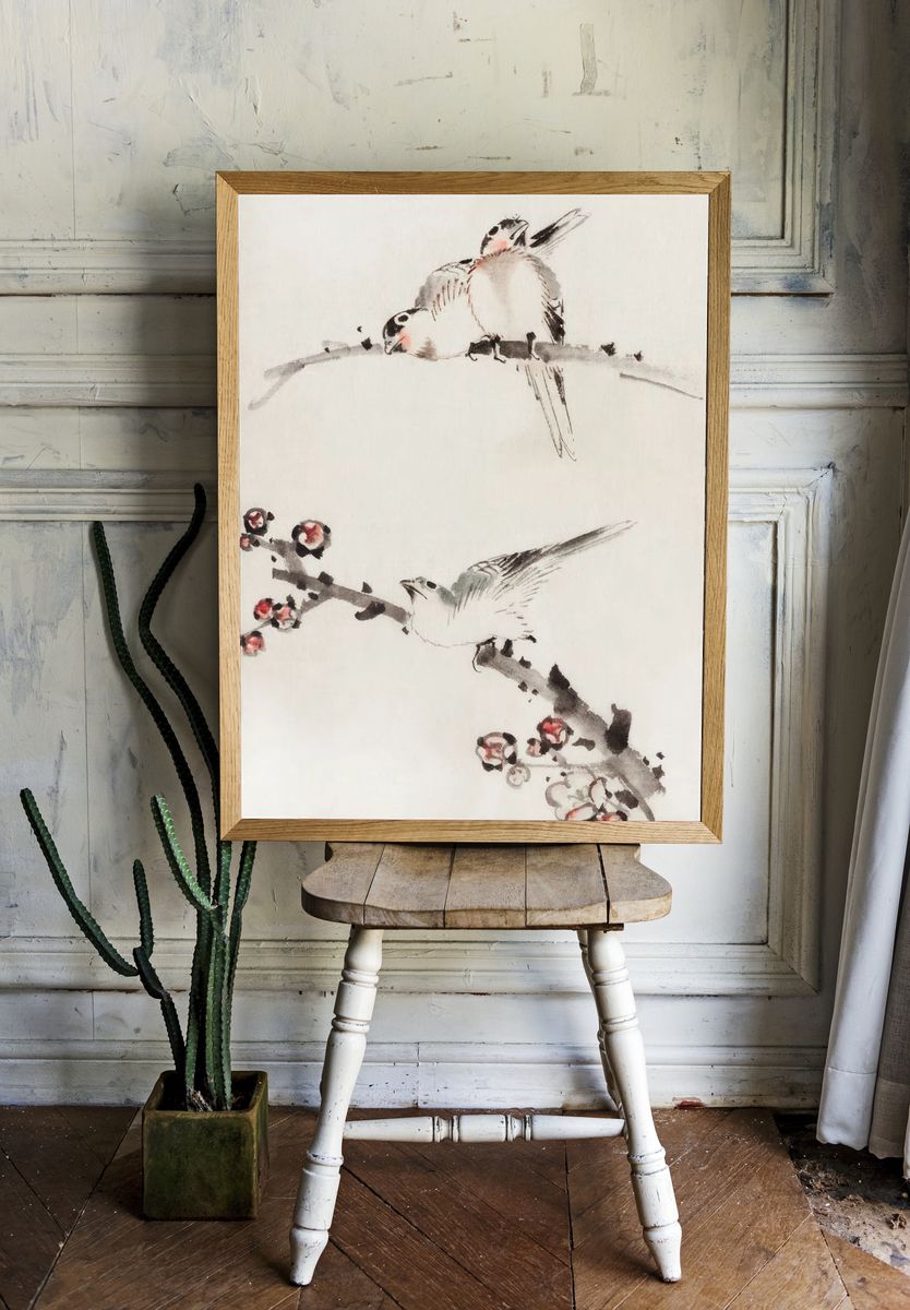 Three Birds Perched Branches, One. — room view 1