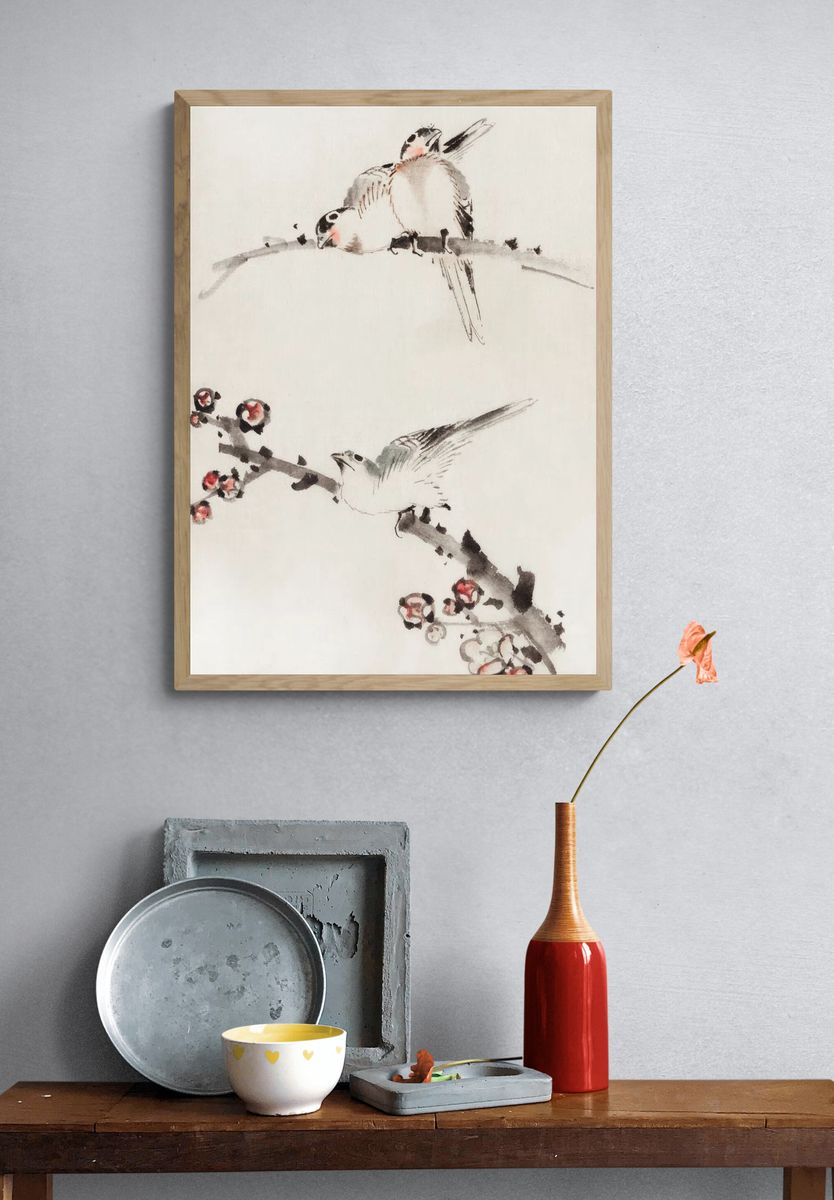 Three Birds Perched Branches, One. — room view 3