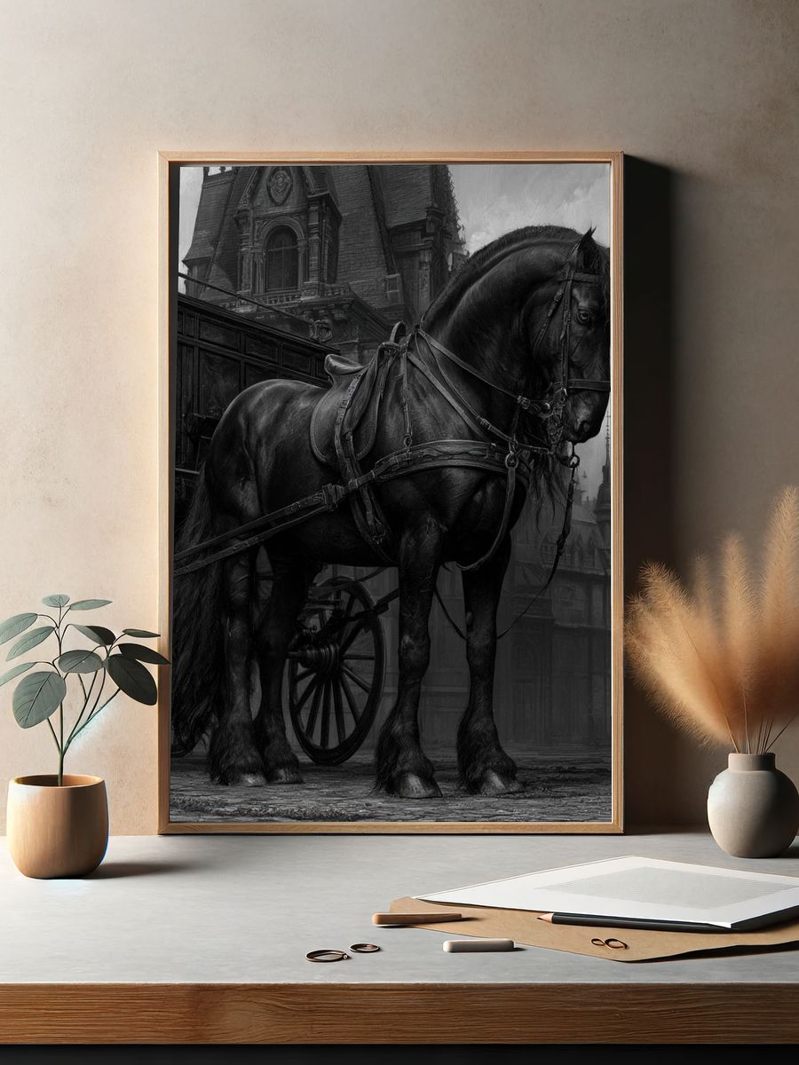 Black Horse Carriage Photography Poster. — room view 2