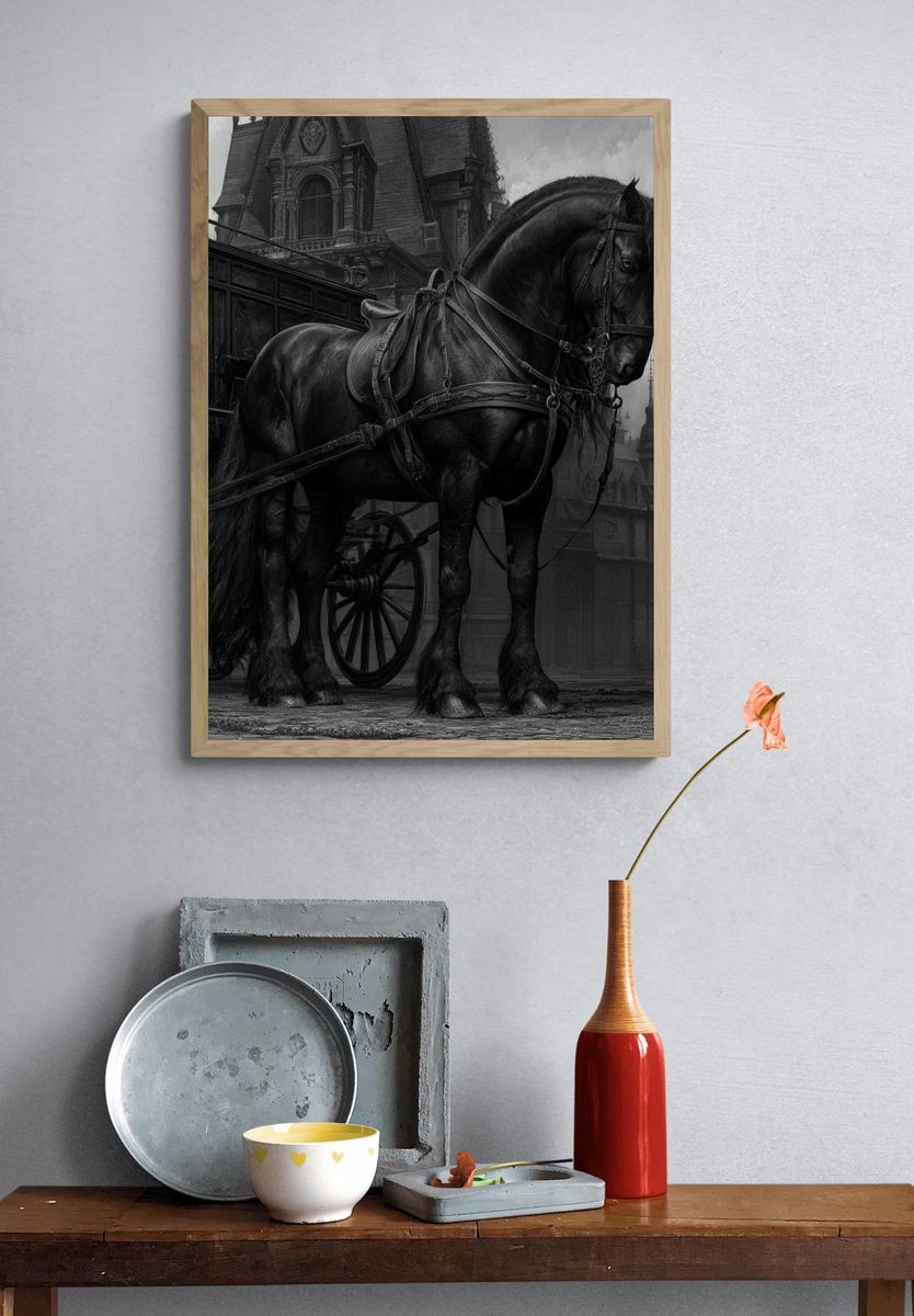 Black Horse Carriage Photography Poster. — room view 3