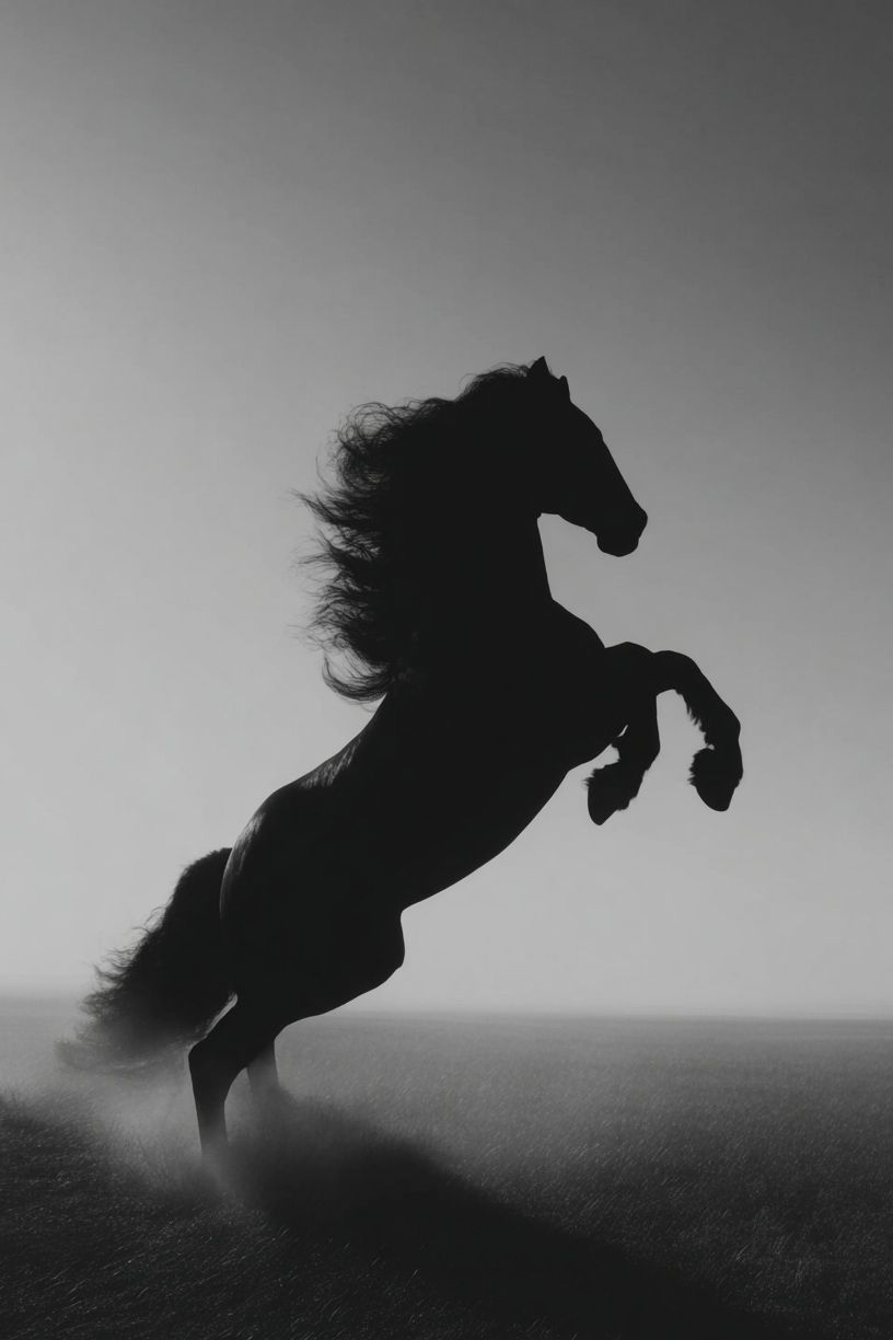 Rearing Horse Black-White Poster. poster — animals art