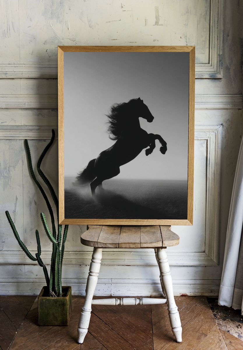 Rearing Horse Black-White Poster. room preview