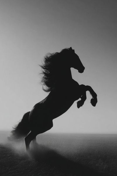 Rearing Horse Black-White Poster. poster