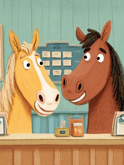 Friendly Horses Illustration Poster. poster