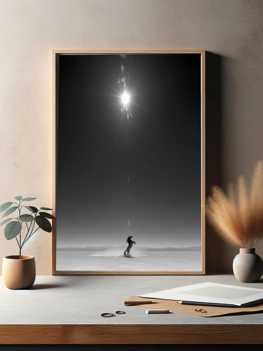 Rearing Horse Monochrome Poster. — room view 2