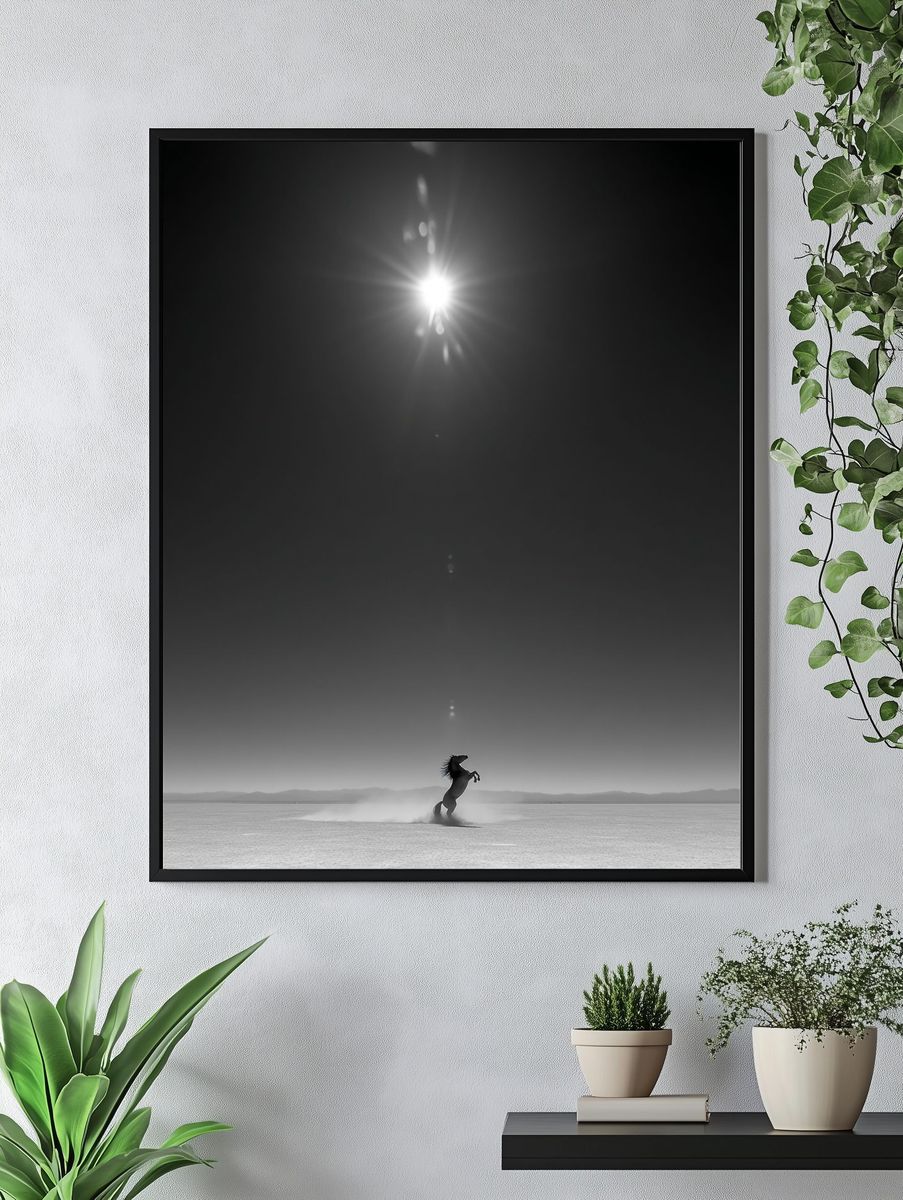 Rearing Horse Monochrome Poster. — room view 4