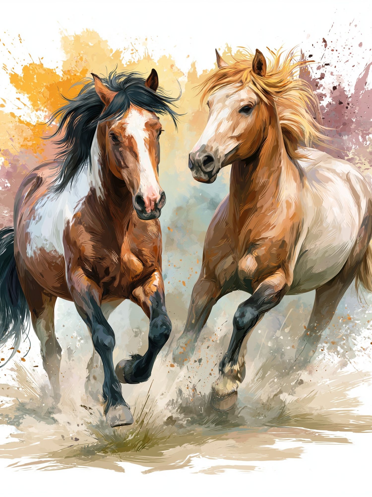 Galloping Horses Watercolor Poster. poster detail