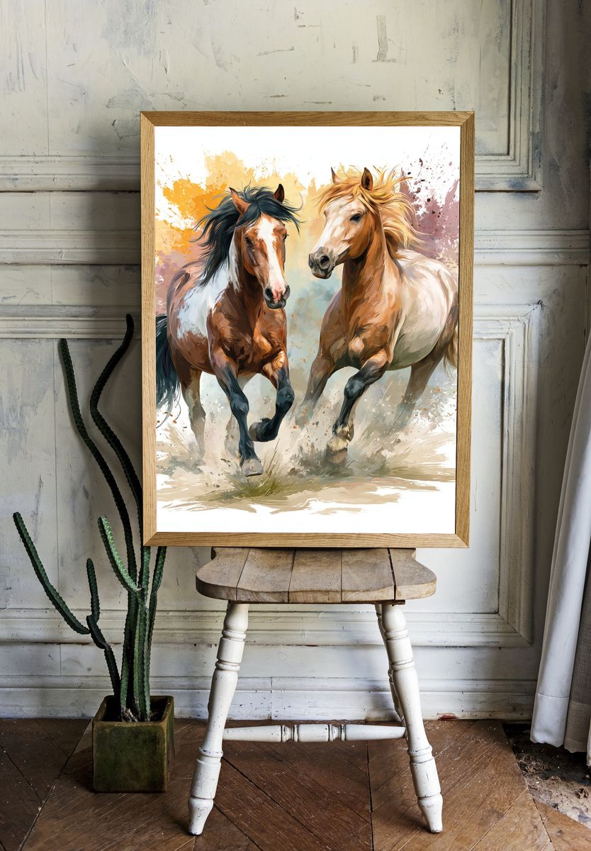 Galloping Horses Watercolor Poster. room preview