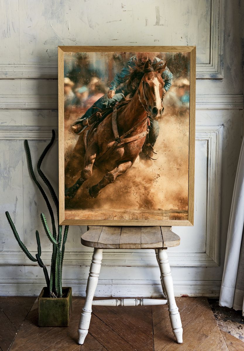Cowboy Horse Racing Photography Poster. room preview