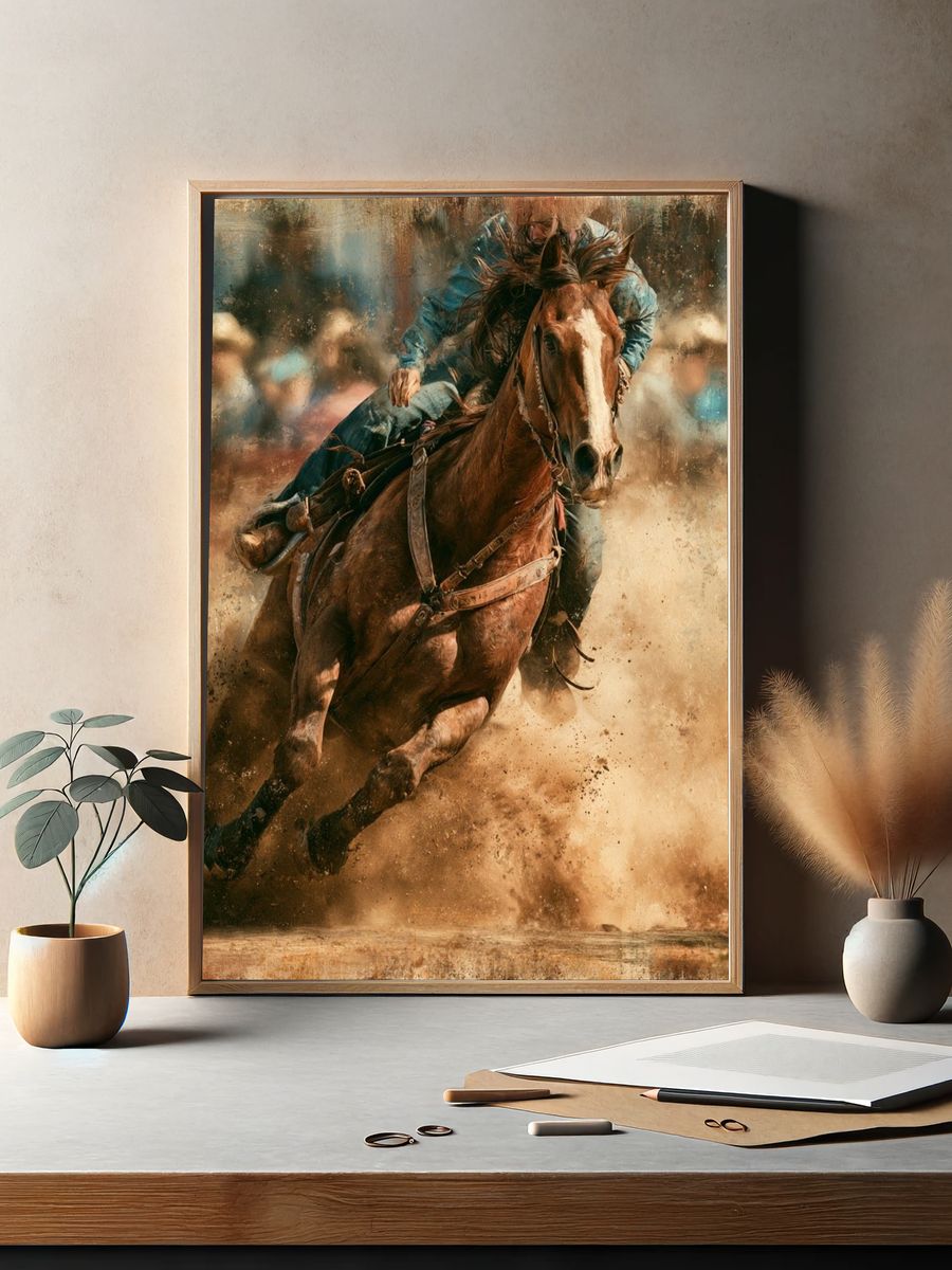 Cowboy Horse Racing Photography Poster. — room view 2