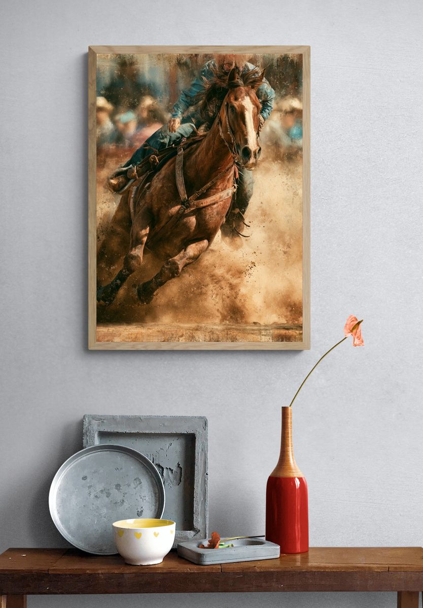 Cowboy Horse Racing Photography Poster. — room view 3