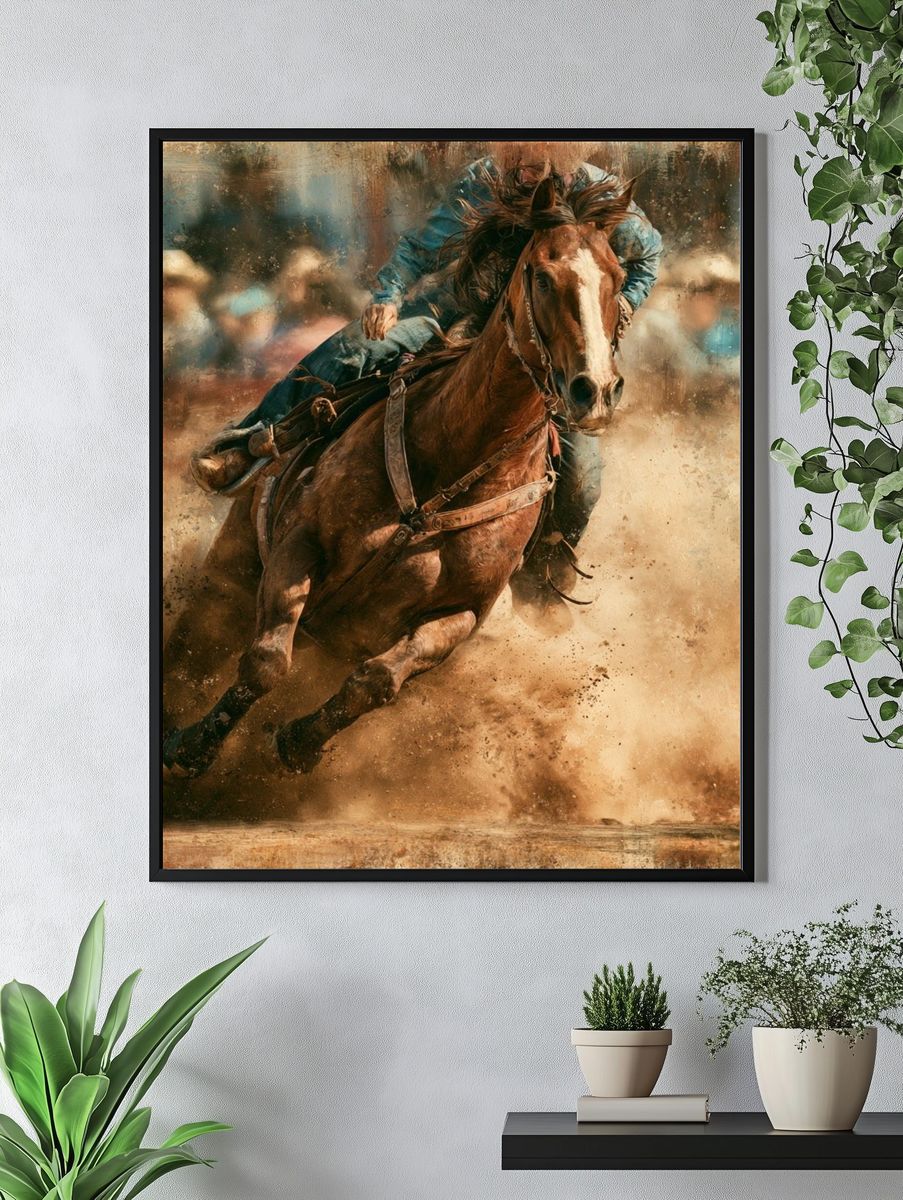 Cowboy Horse Racing Photography Poster. — room view 4