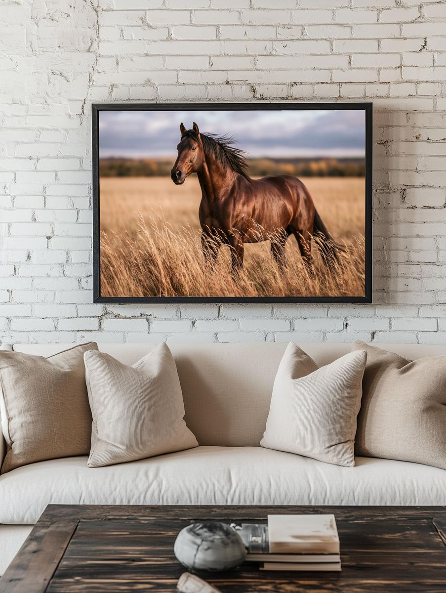 Majestic Horse in Meadow Photography Poster. — room view 1