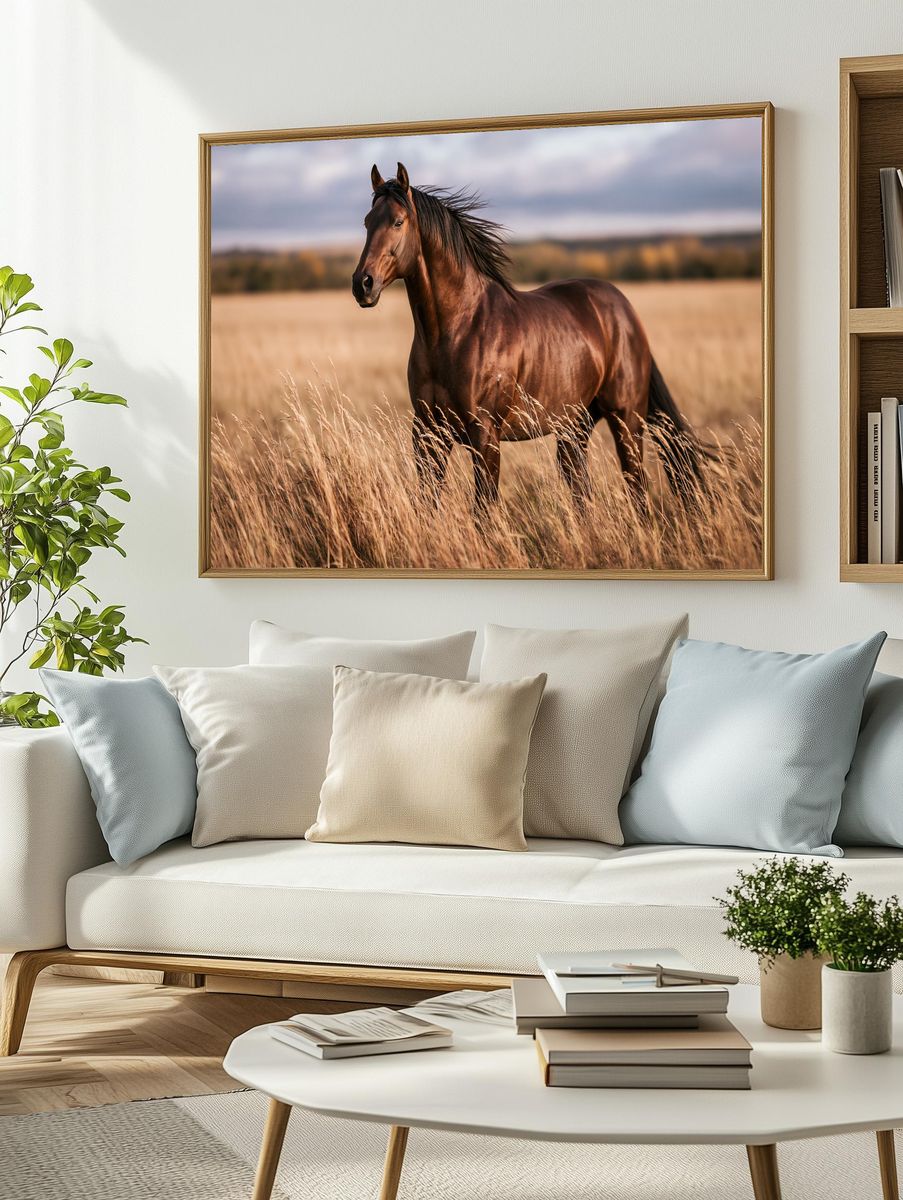Majestic Horse in Meadow Photography Poster. — room view 2
