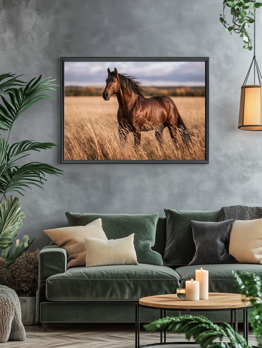 Majestic Horse in Meadow Photography Poster. — room view 4