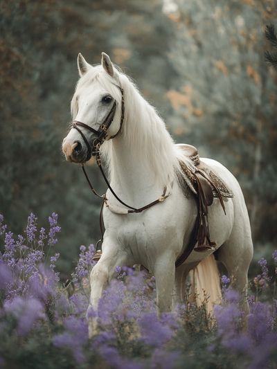 White Horse in Lavender Field Poster.