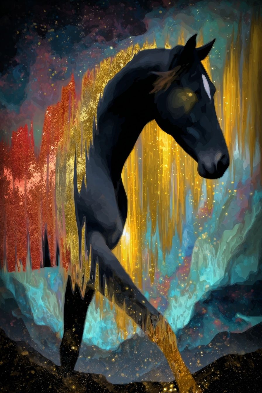 Black Horse Dreamscape Illustration Poster. poster — illustration art
