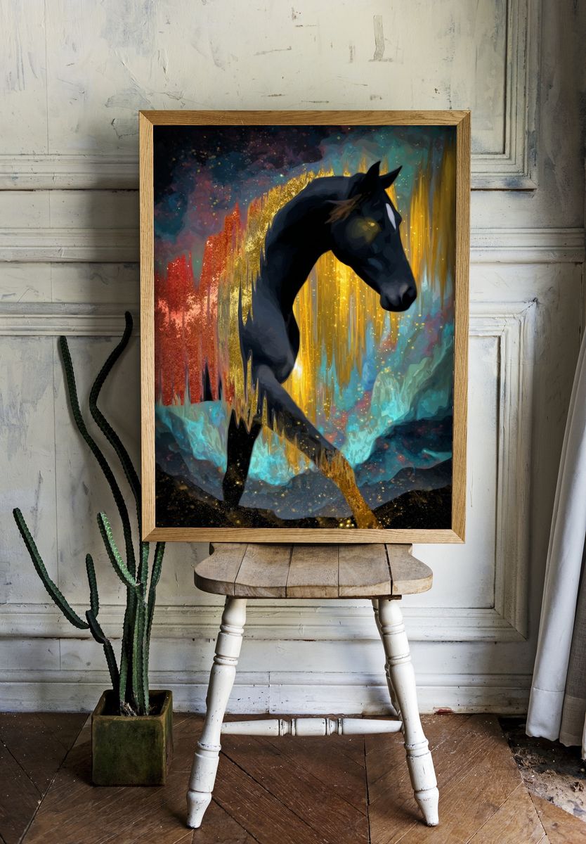 Black Horse Dreamscape Illustration Poster. — room view 1