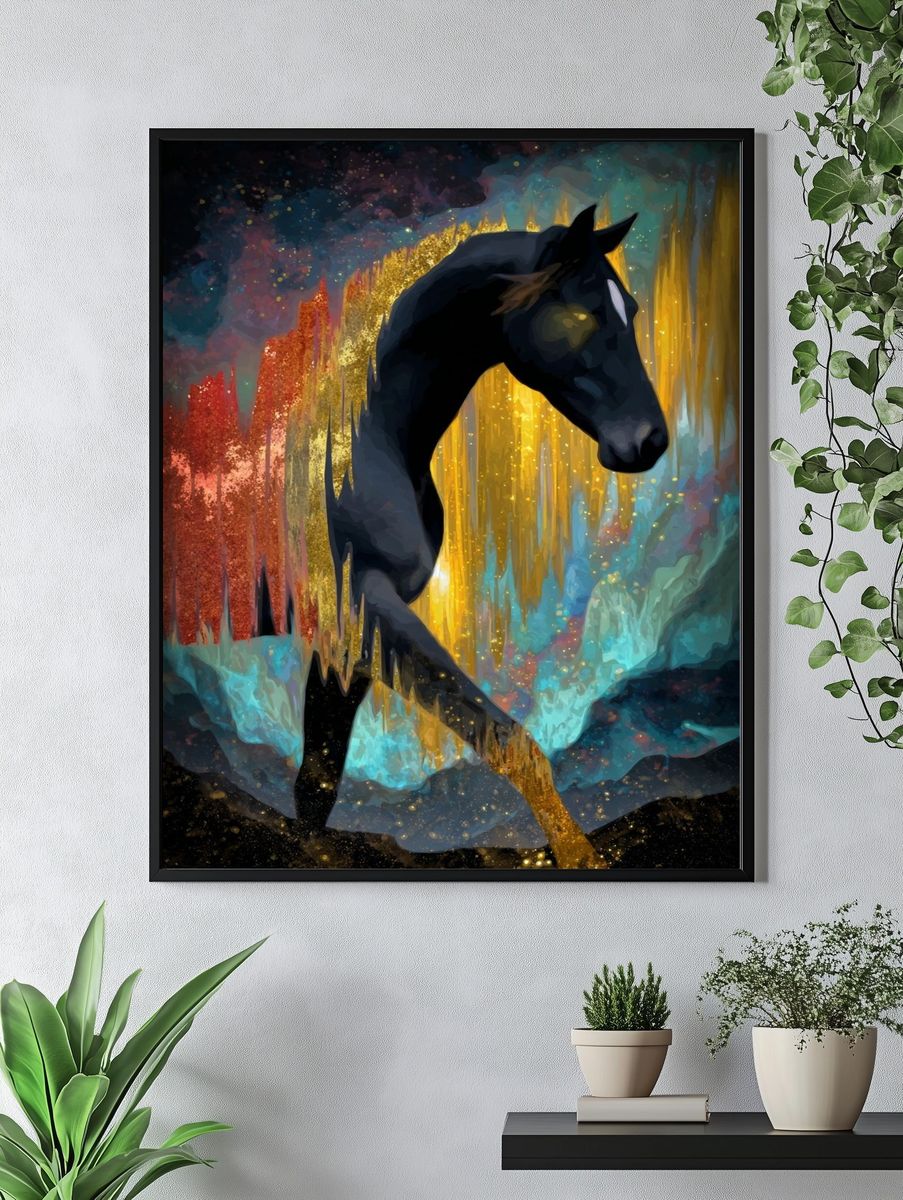 Black Horse Dreamscape Illustration Poster. — room view 4