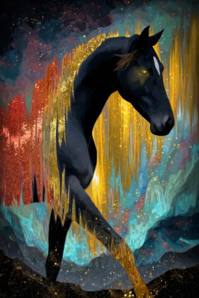 Black Horse Dreamscape Illustration Poster. poster print