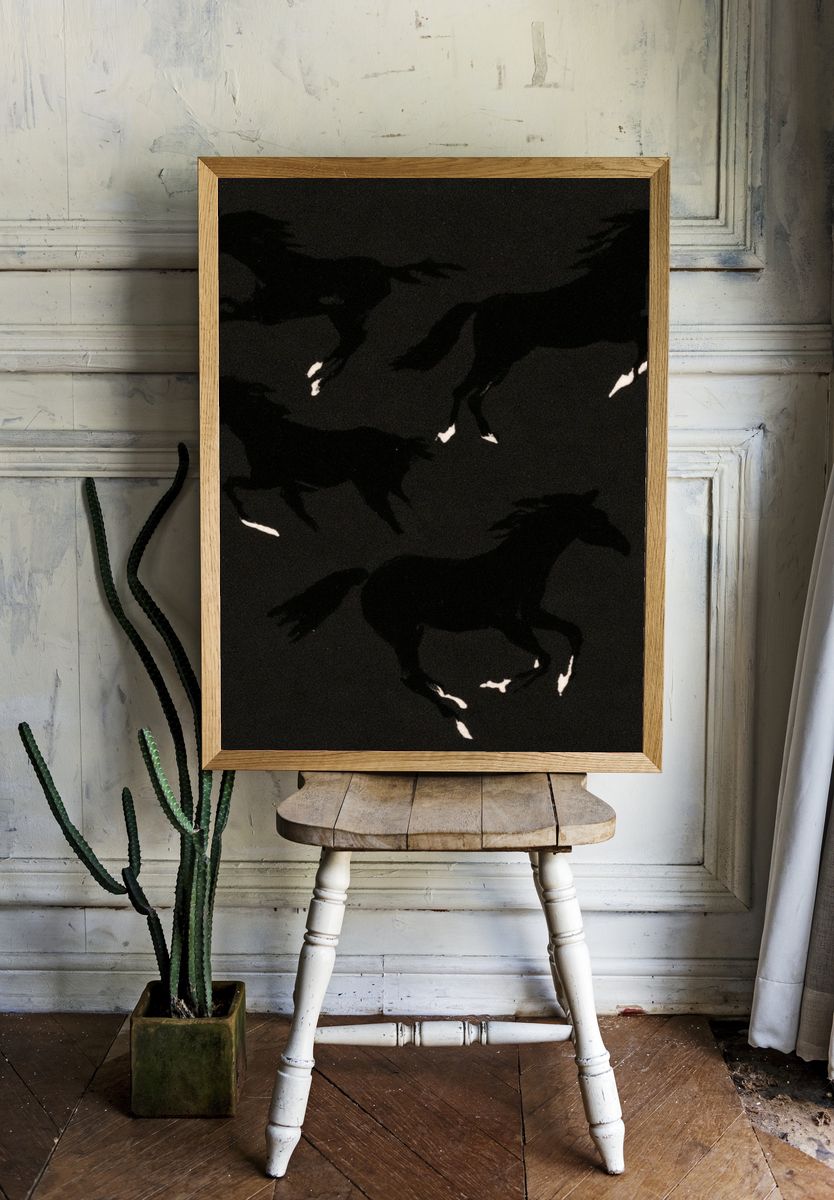 Galloping Horses Black-White Poster. — room view 1