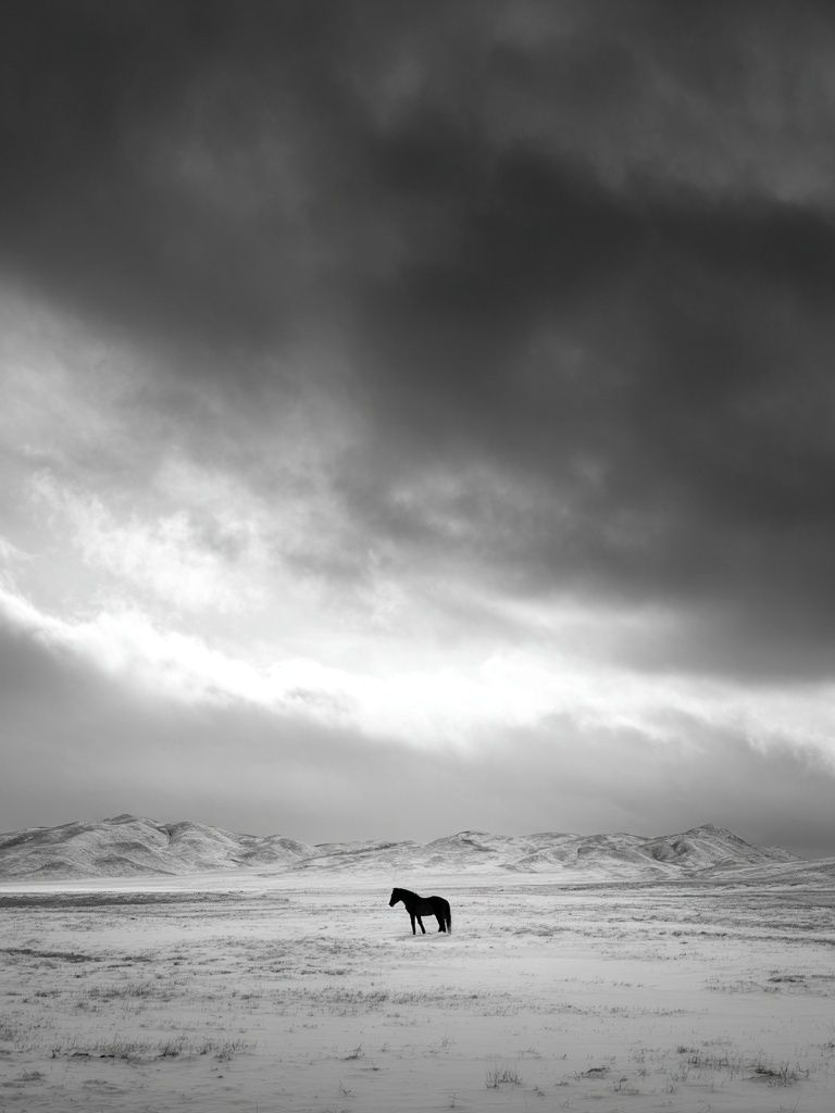 Solitary Horse in Snowy Landscape Poster. poster — animals art