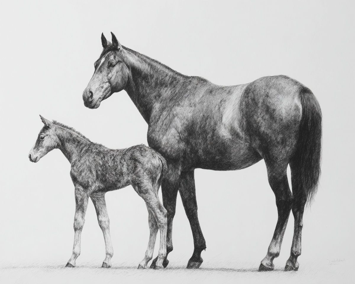 Horse and Foal Sketch Poster. poster detail