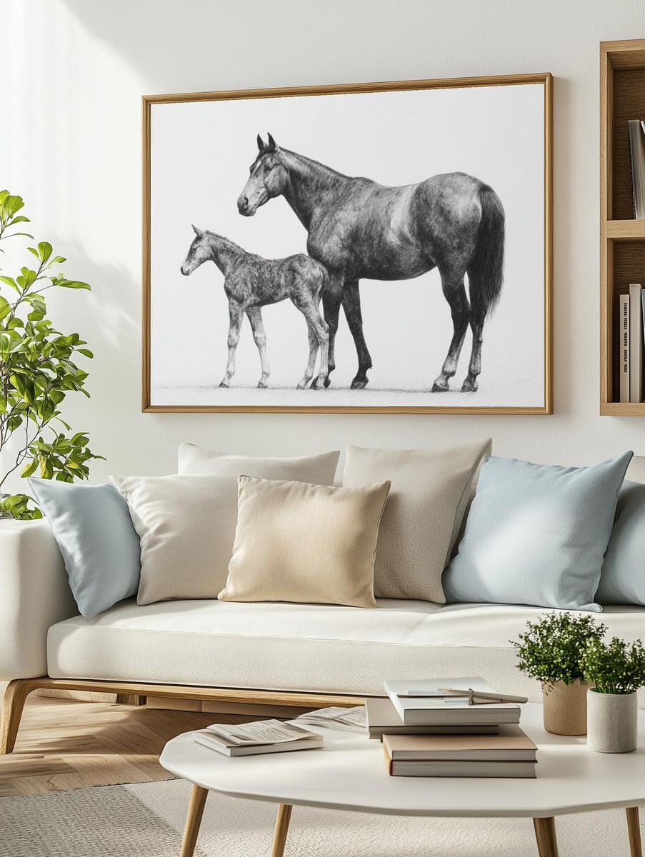 Horse and Foal Sketch Poster. — room view 2