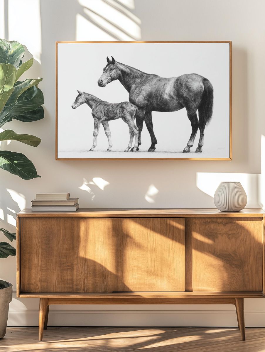 Horse and Foal Sketch Poster. — room view 3