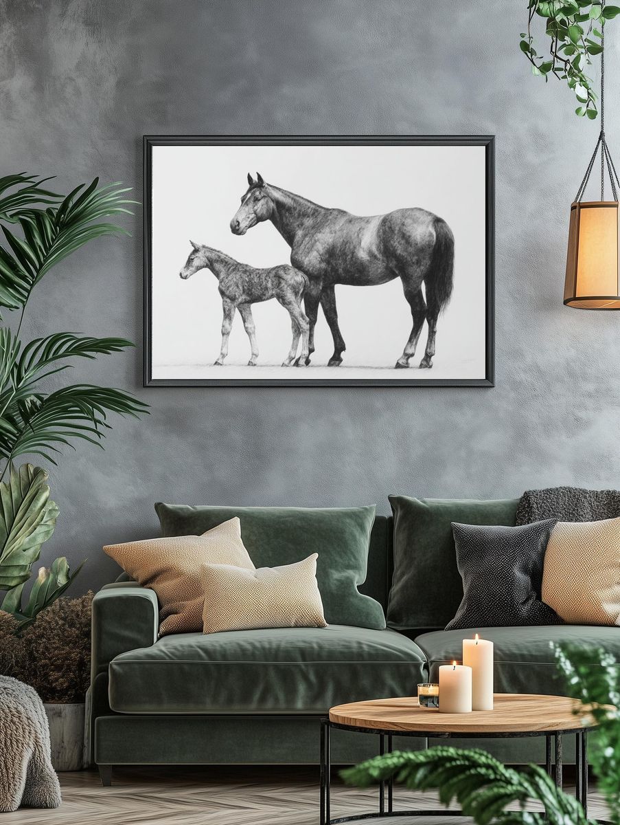 Horse and Foal Sketch Poster. — room view 4