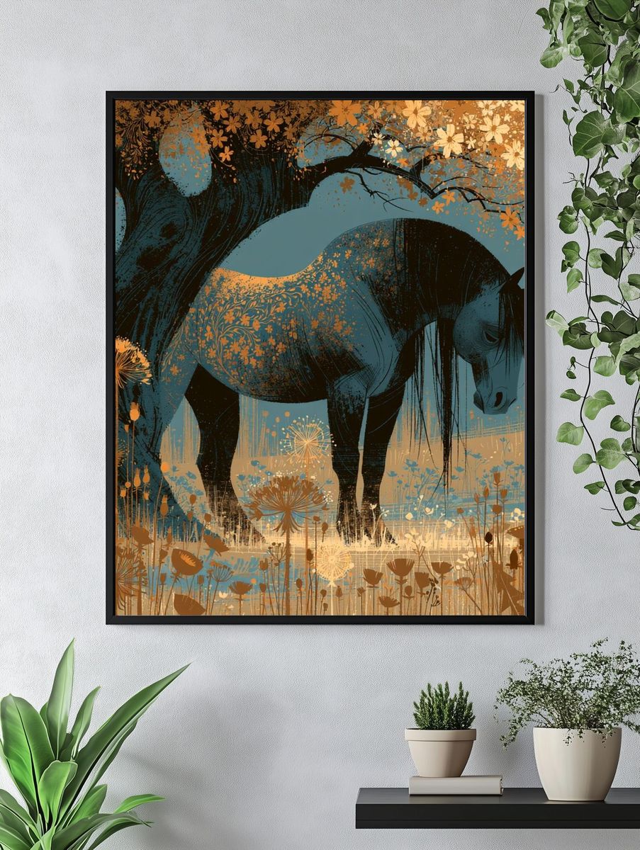 Horse Under Blossom Tree Print. — room view 4