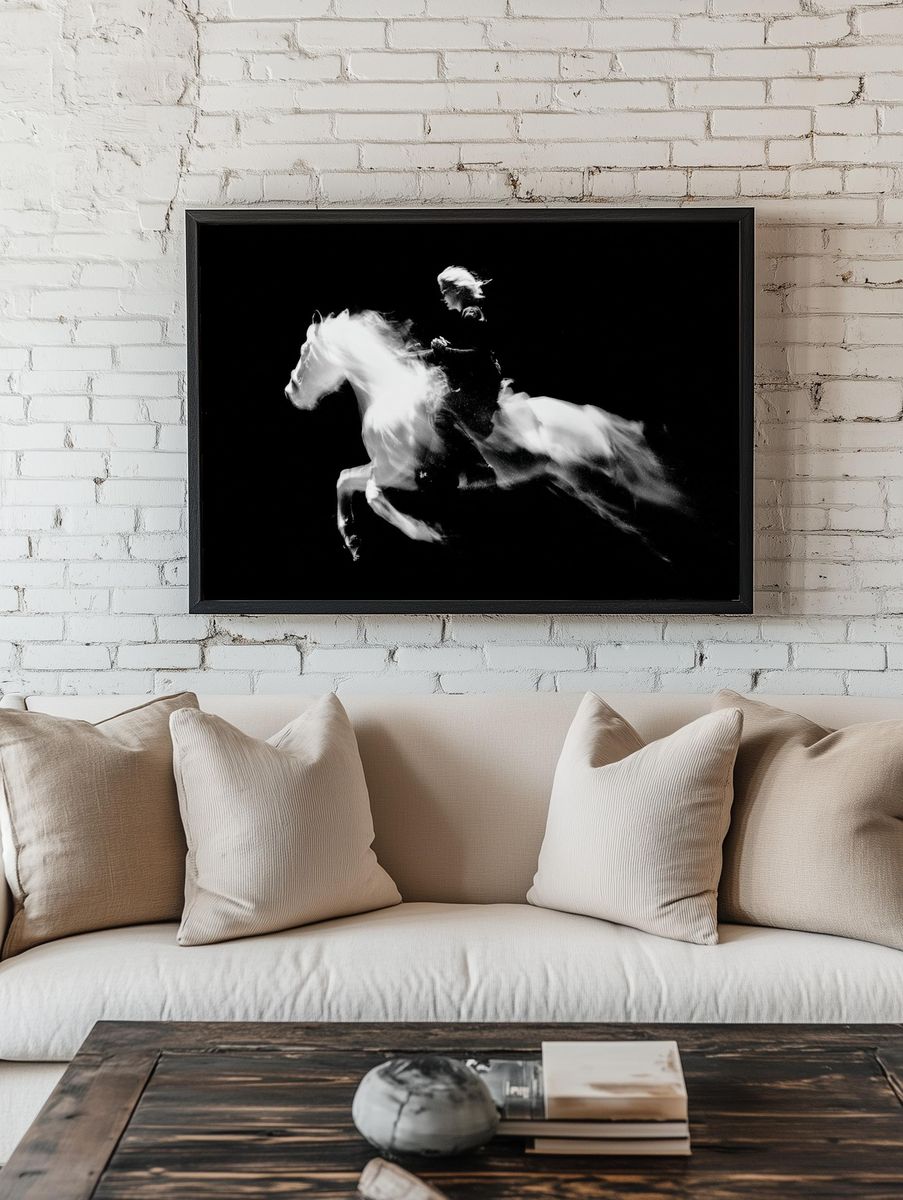 Galloping Horse Black-White Poster. room preview