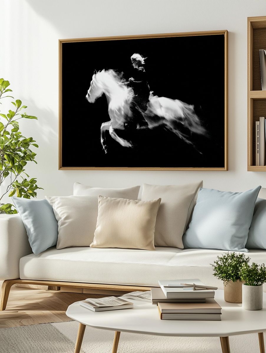 Galloping Horse Black-White Poster. — room view 2