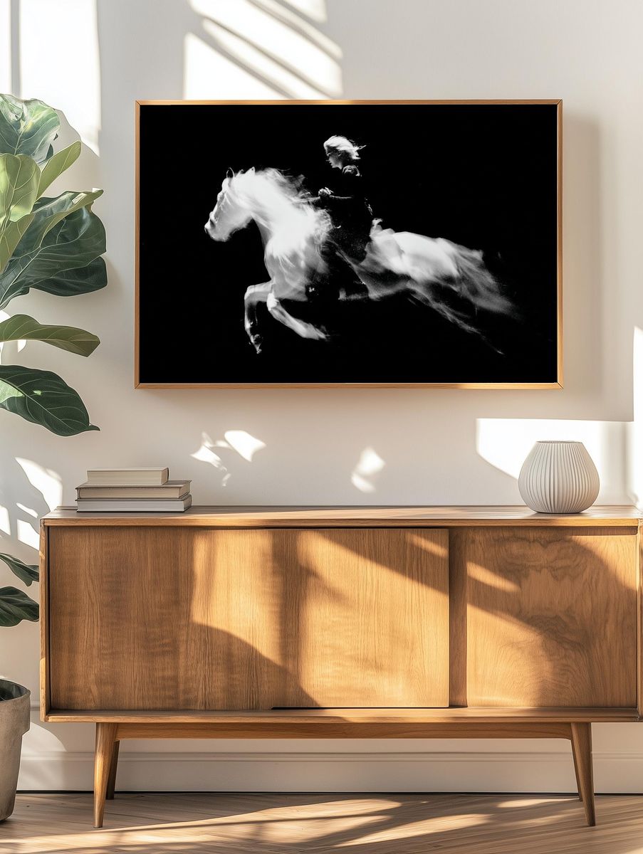 Galloping Horse Black-White Poster. — room view 3