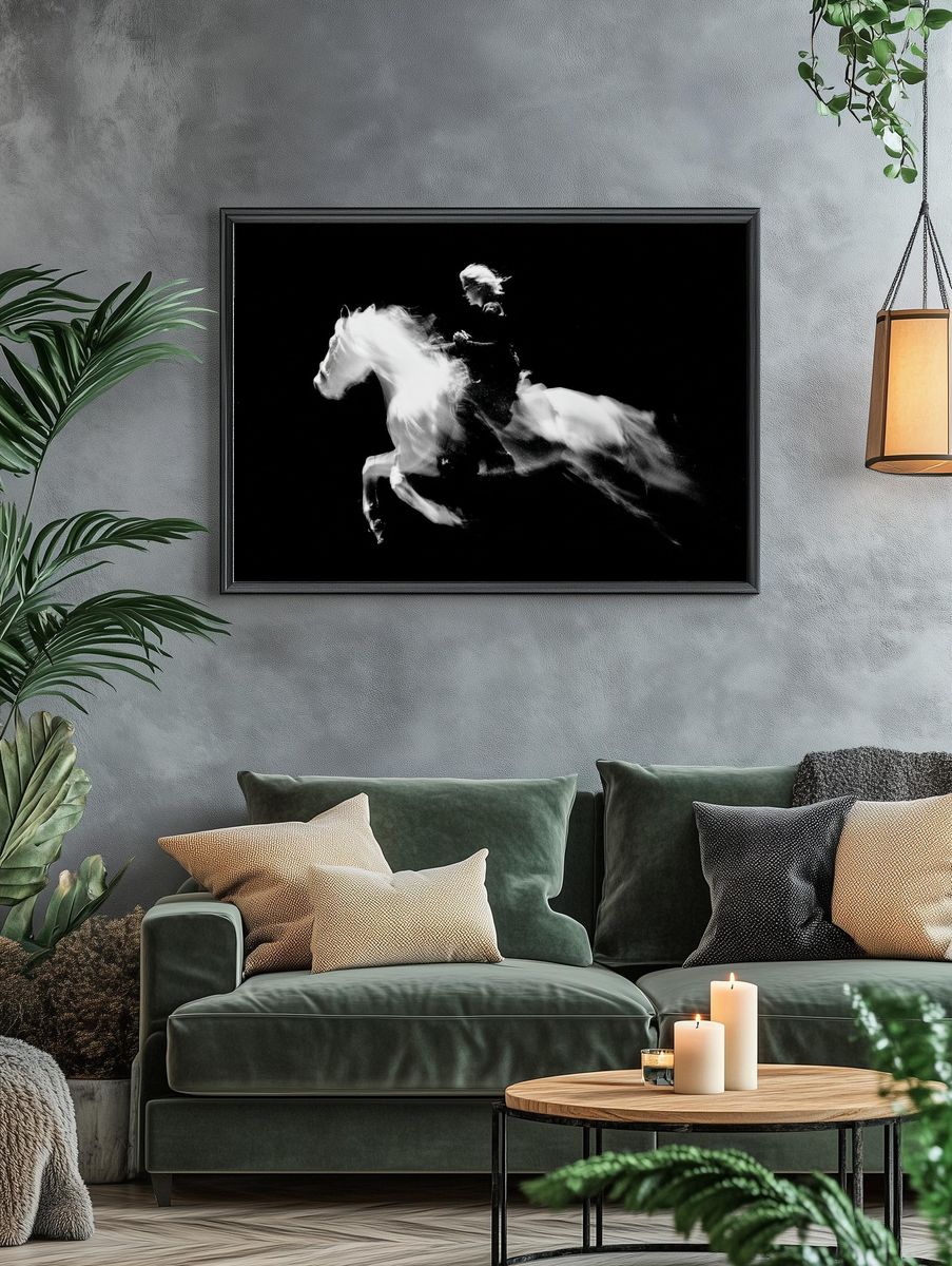Galloping Horse Black-White Poster. — room view 4