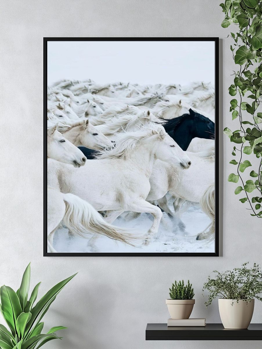 White Horses Herd Photography Poster. — room view 4