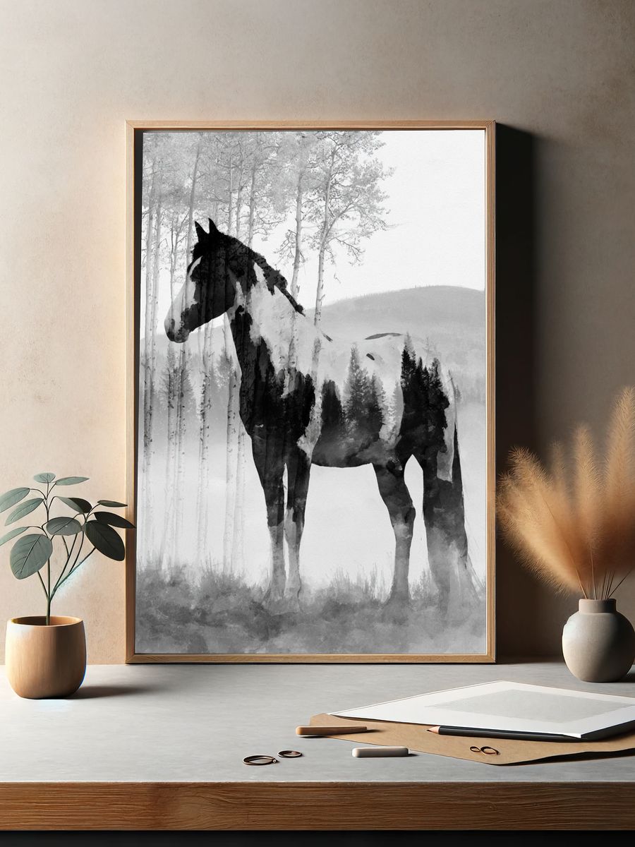 Horse in Misty Forest Print. — room view 2