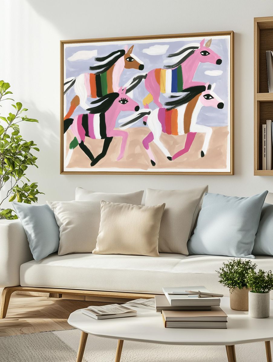Galloping Horses Contemporary Print. — room view 2