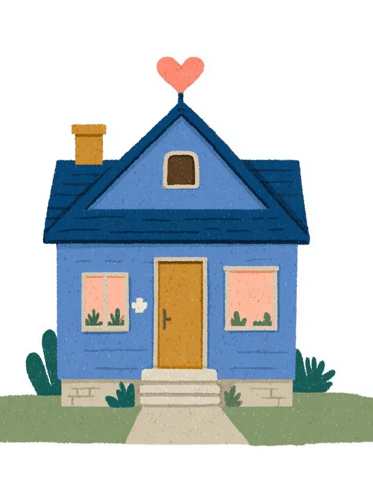 Blue House with Heart Roof Poster. poster detail