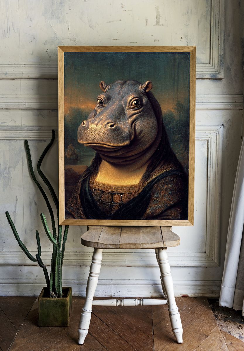 Hippo in Renaissance Style Poster. — room view 1