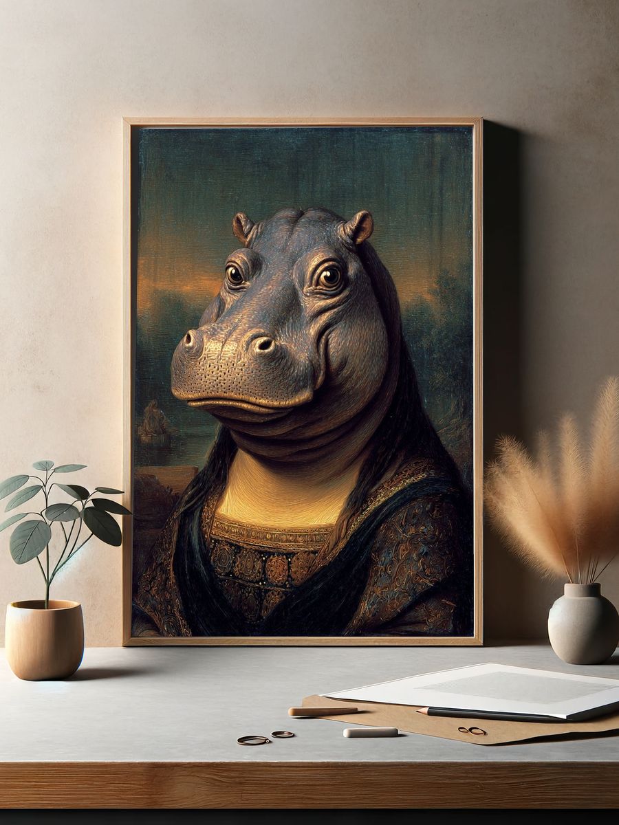 Hippo in Renaissance Style Poster. — room view 2