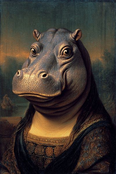 Hippo in Renaissance Style Poster. poster print