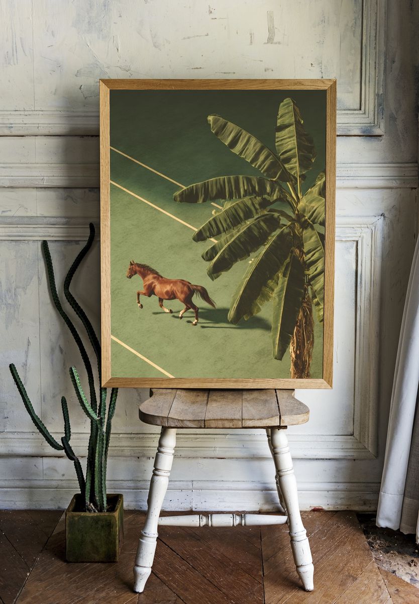 Horse and Palm Tree — Fine Art Print. — room view 1