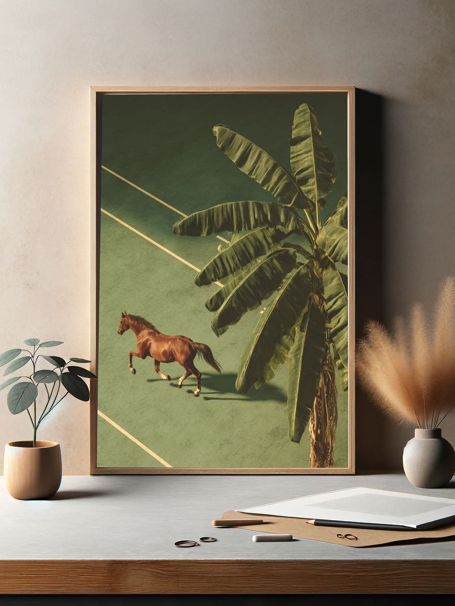 Horse and Palm Tree — Fine Art Print. — room view 2