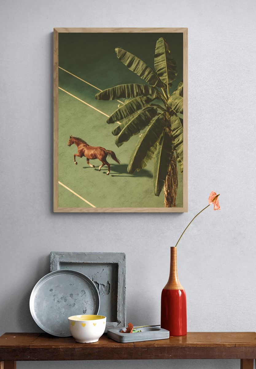 Horse and Palm Tree — Fine Art Print. — room view 3